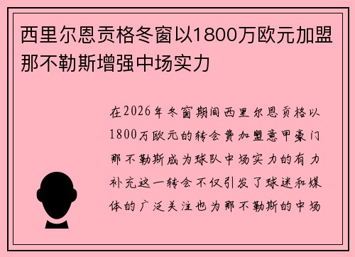 西里尔恩贡格冬窗以1800万欧元加盟那不勒斯增强中场实力